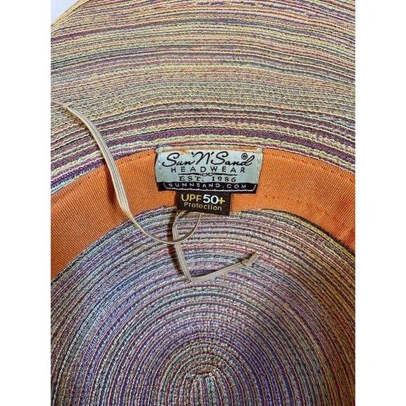 Sun N Sand Peach/Orange 50 SPF Poly Braid Floppy Hat Brim 5" Bead Decoration - Picture 7 of 8